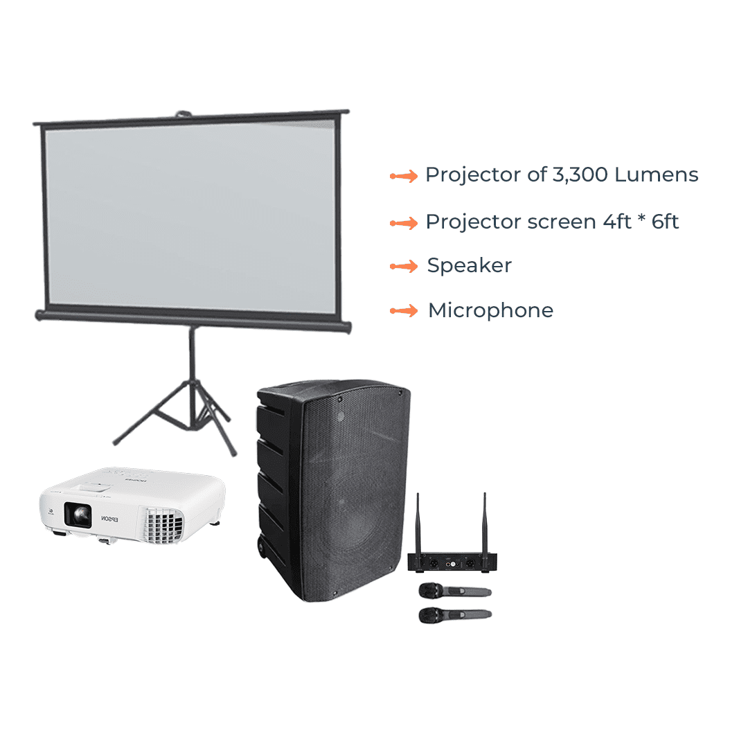 Projector, Screen, Speaker & Microphones on Rent in Hyderabad – Complete AV Setup by TechnoRent